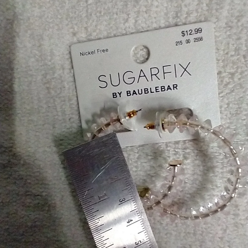 Sugarfix baublebar nickel free pink beaded half hoop earrings - Picture 2 of 3